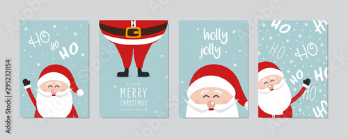 Christmas card set. Merry Christmas and Happy New Year greeting with cute santa claus lettering vector.