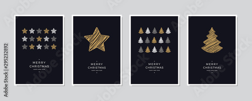 Merry Christmas greeting text lettering card set blue background vector.