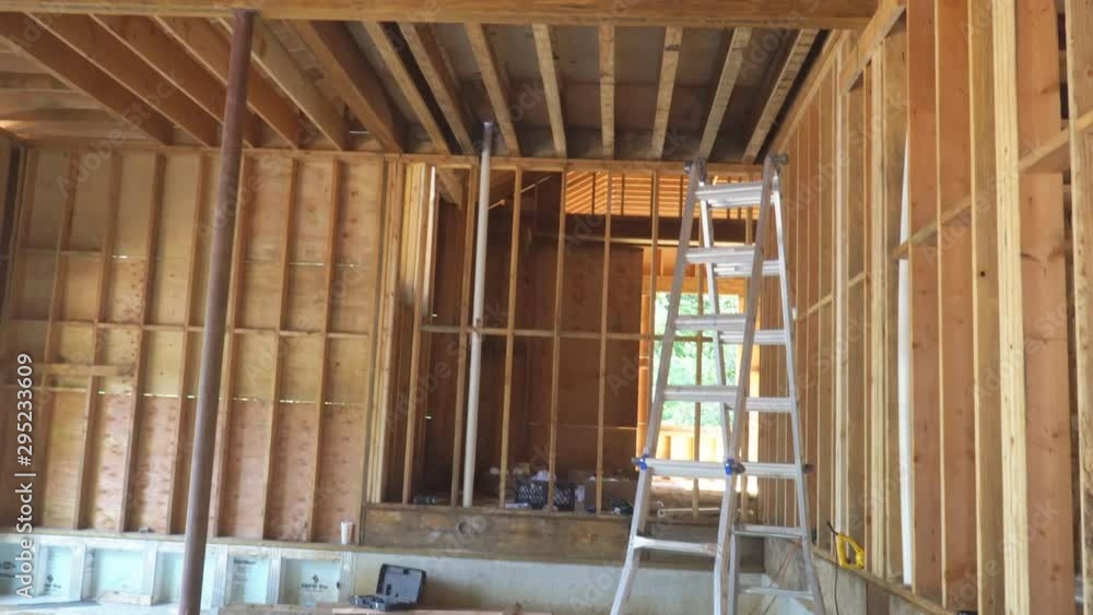 Building of New Home Construction exterior wood frame and beam construction Building of New Home Construction exterior wood frame and beam construction