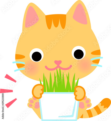 草を食べる猫のキャラクター