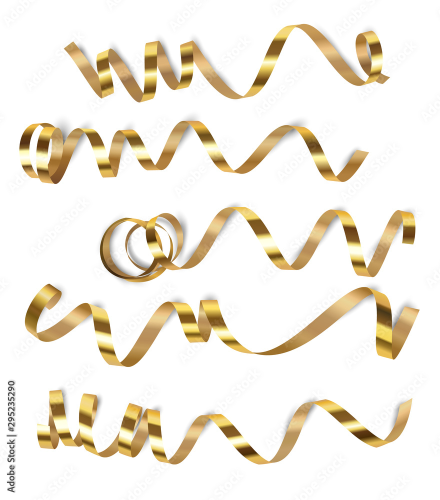 Set of decorative swirl ribbons isolated on white. Vector illustration. Holiday decoration Set of decorative swirl ribbons isolated on white. Vector illustration. Holiday decoration