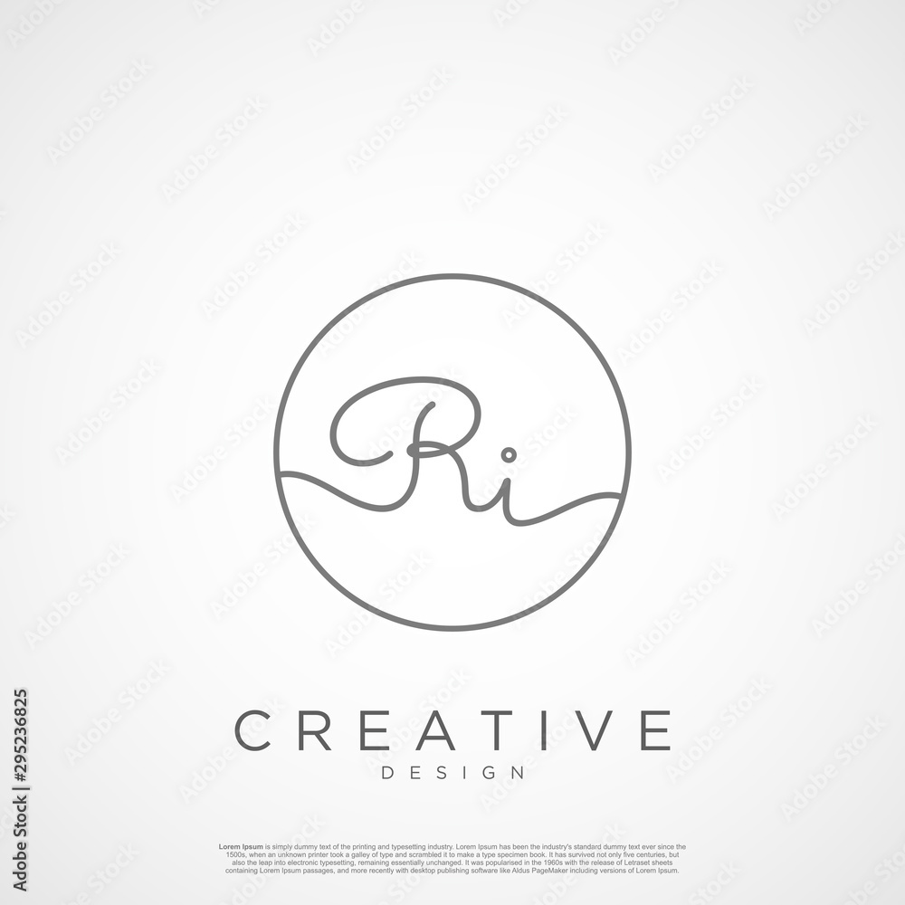 Elegant Initial Letter RI Logo With Circle. Initial letter handwriting and signature logo.