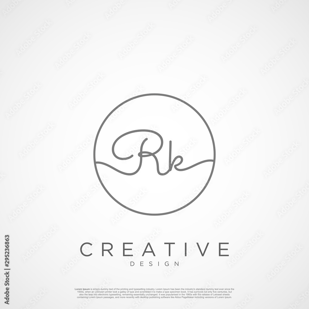Obraz premium Elegant Initial Letter RK Logo With Circle. Initial letter handwriting and signature logo.