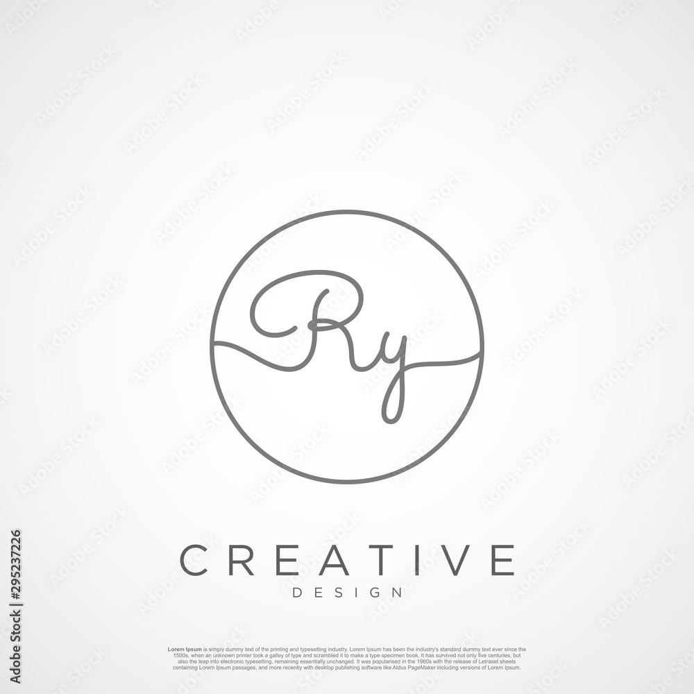 Elegant Initial Letter RY Logo With Circle. Initial letter handwriting and signature logo.