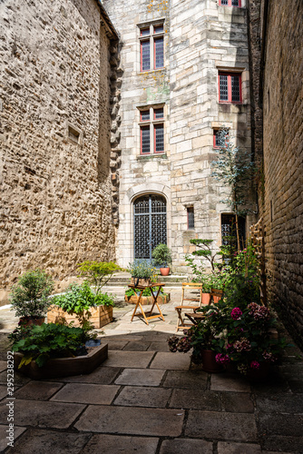 Medieval courtyard in historic centre of Vannes, Brittany, France © jjfarq