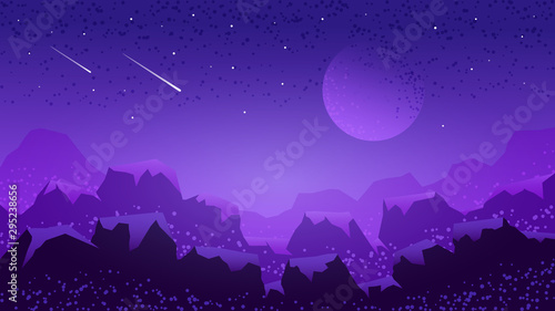 Space planet landscape silhouette template. Fantasy alien planets surface with mountains