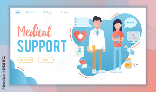 Doctor online consultation. For medical landing page, diagnosis technology on a smartphone