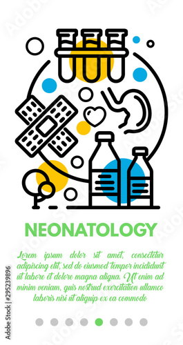 Neonatology banner. Outline illustration of neonatology vector banner for web design