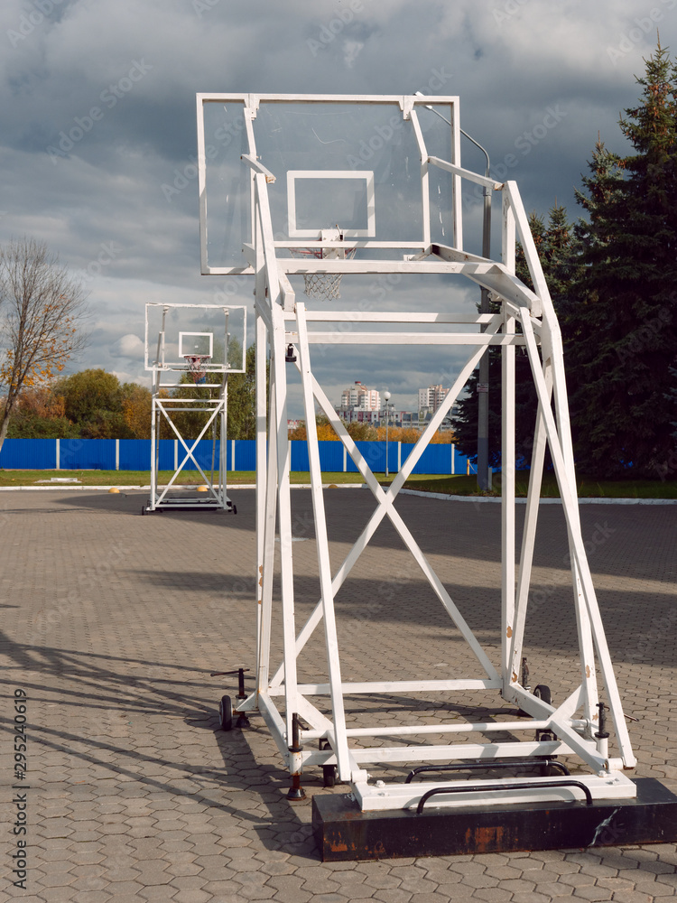 Mobile basketball court on the street. Gomel, Belarus Mobile basketball court on the street. Gomel, Belarus