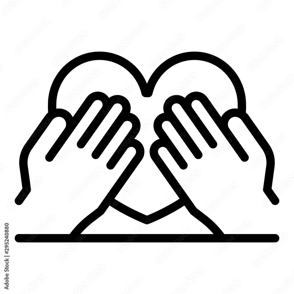 Hands keep heart icon. Outline hands keep heart vector icon for web design isolated on white background Hands keep heart icon. Outline hands keep heart vector icon for web design isolated on white background