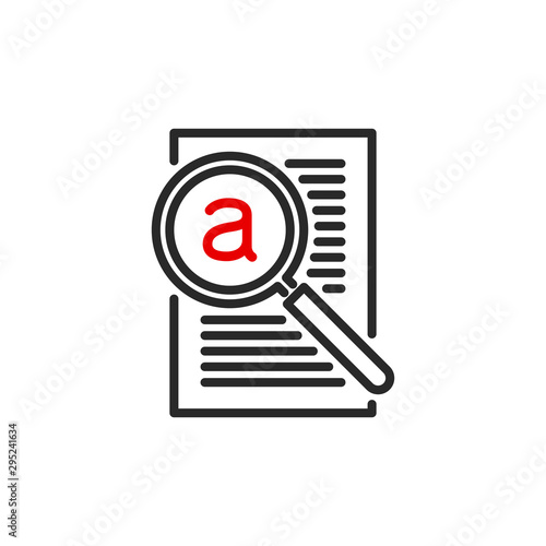 contract page document with magnifier glass outline flat icon. Single quality outline logo search symbol for web design mobile app. Thin line design logo sign Loupe lens icon isolated white background