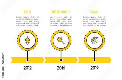 Business infograph with 3 steps. Minimalist timeline. Vector