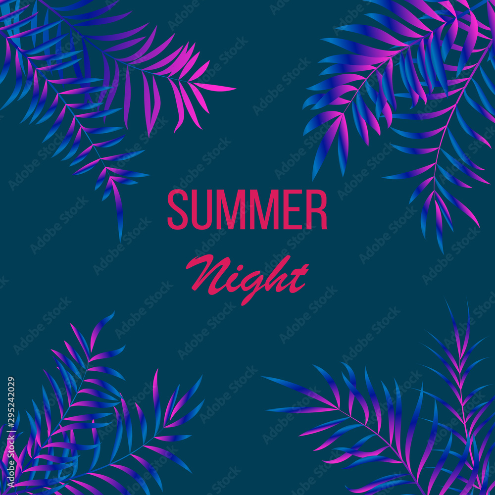 Fototapeta Summer night tropical design with palm leaves