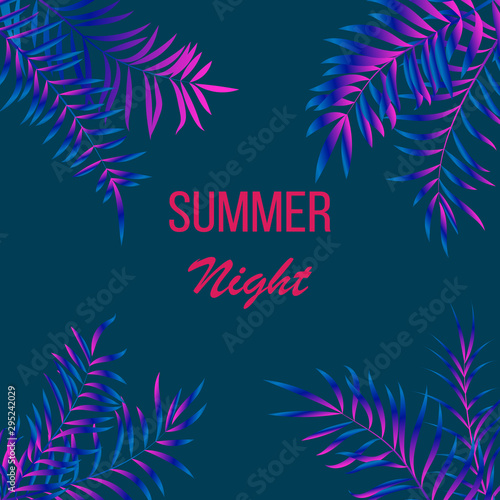 Summer night tropical design with palm leaves