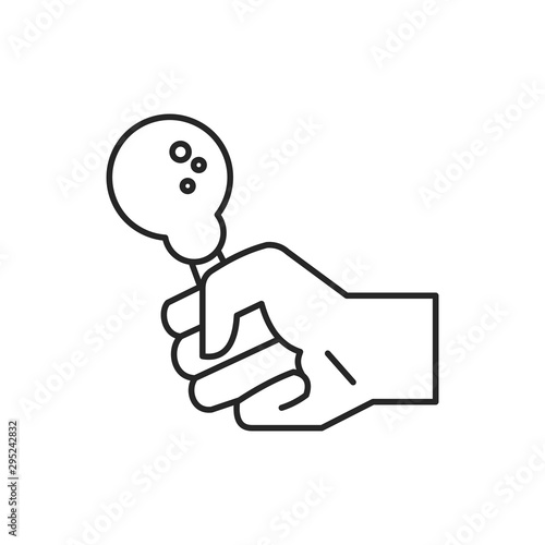 Hand firmly holds fried chicken. Outline thin line icon. Flat style. Isolated on white background. 