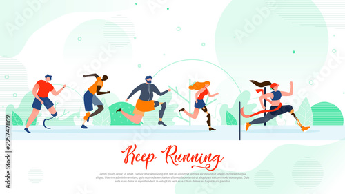 Running People with Disability Flat Vector Banner