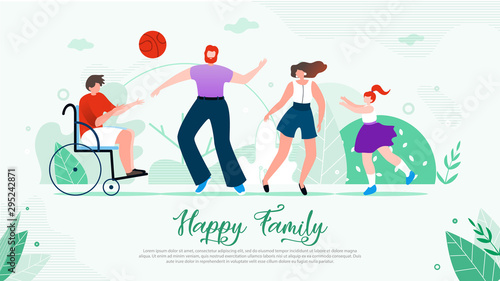 Disabled Child Happy Family Flat Vector Banner