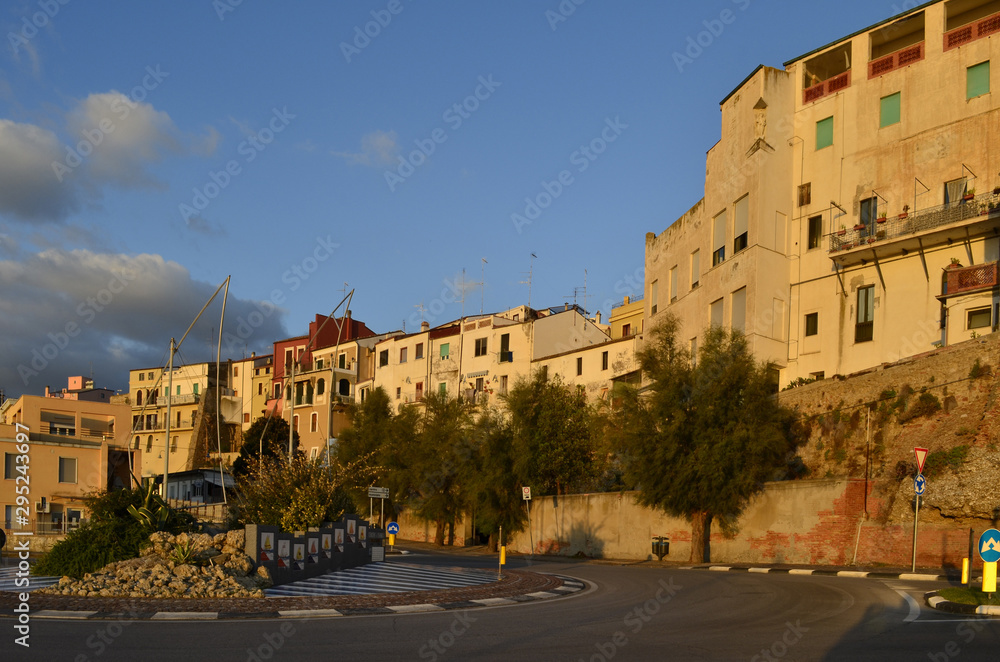 Houses overlooking the port of Termoli where fishing boats dock, is located on the Adriatic Sea in Molise - Italy