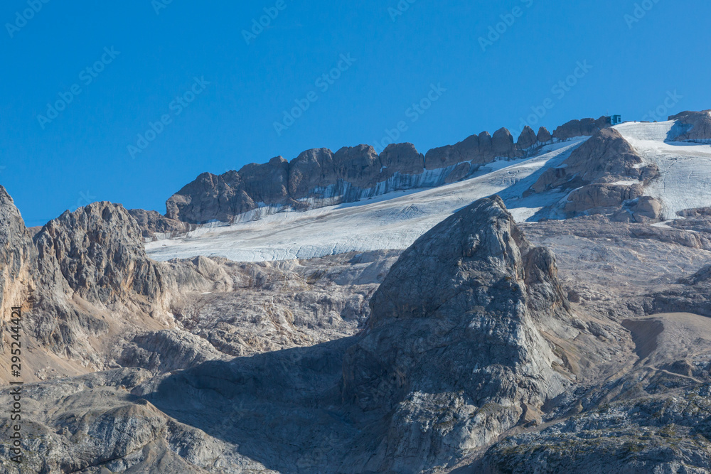 UNESCO world heritage Marmolada mountain glacier in summer - obrazy, fototapety, plakaty 