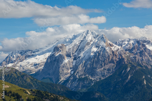 snow-capped Marmolada mountain summit in summer