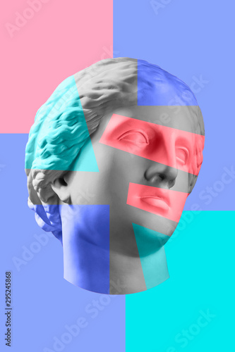 Bild auf Leinwand Contemporary art concept collage with antique statue head in a surreal style