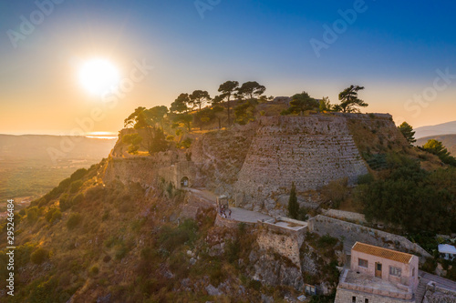 Aerial view of the castle of Saint George in Kefalonia island, Greece.