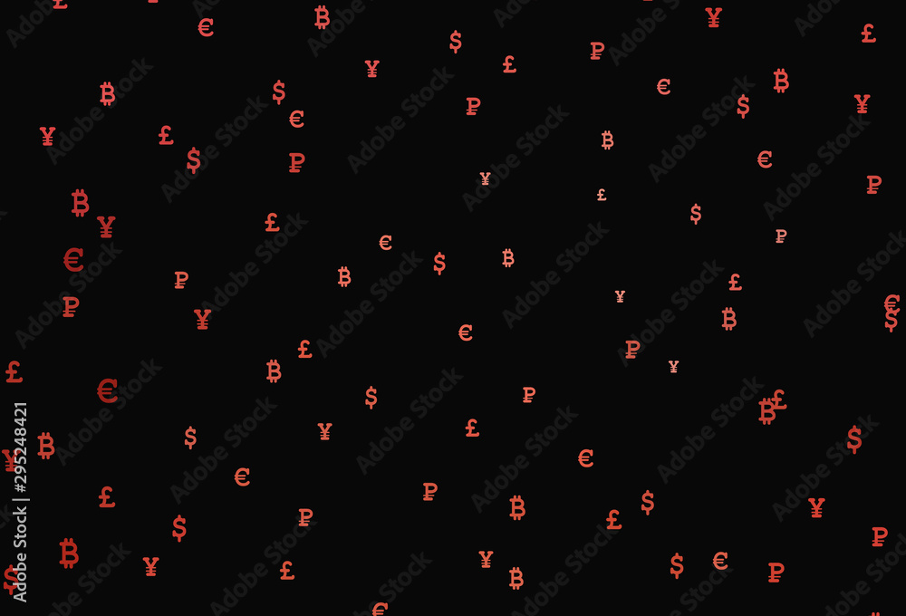 Dark Red vector pattern with symbols of currency.