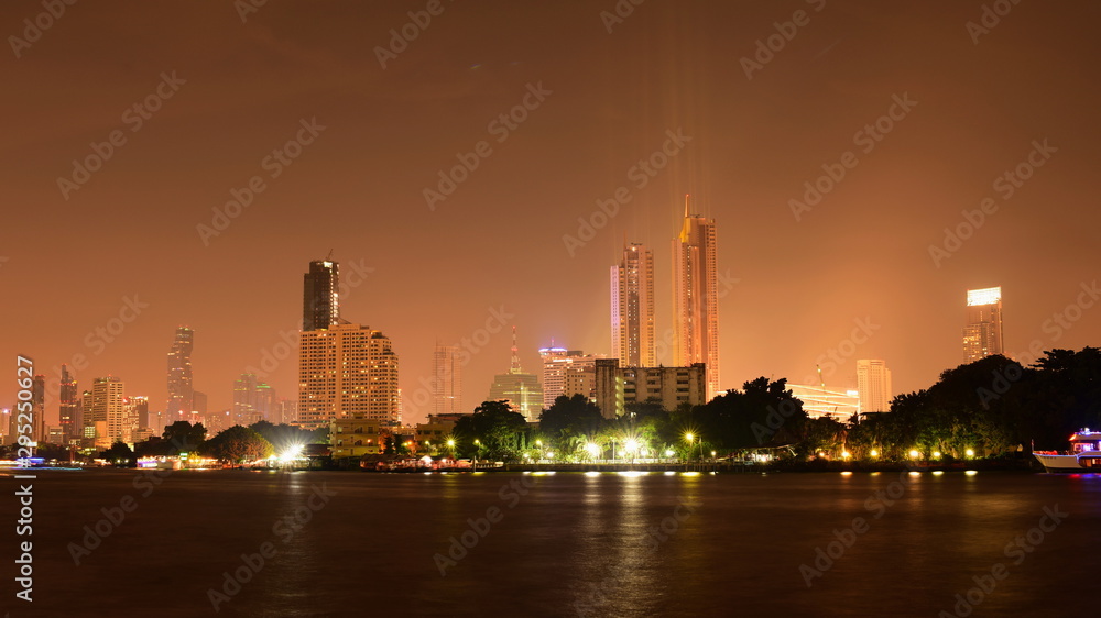 Bangkok and Chao Phraya River during the night. Bangkok and Chao Phraya River during the night.