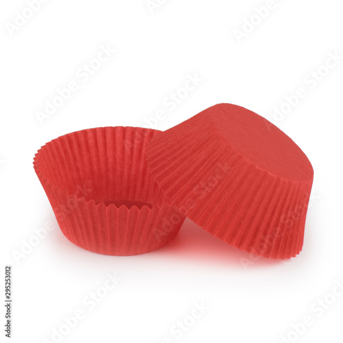 Red muffin paper molds.