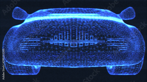 Autonomous Electric Vehicle Wireframe Design Concept 3D Illustration photo