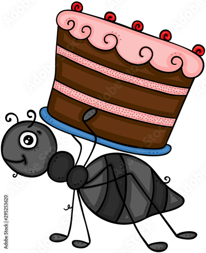 Little ant carrying a chocolate cake