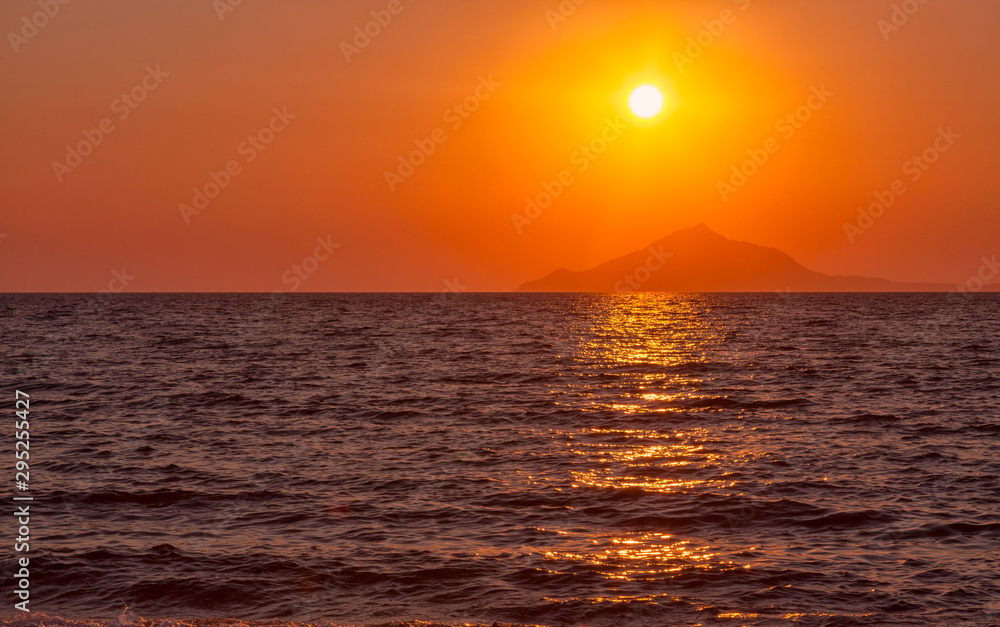 Sunset View over Mount Athos from Lemnos island - Greece