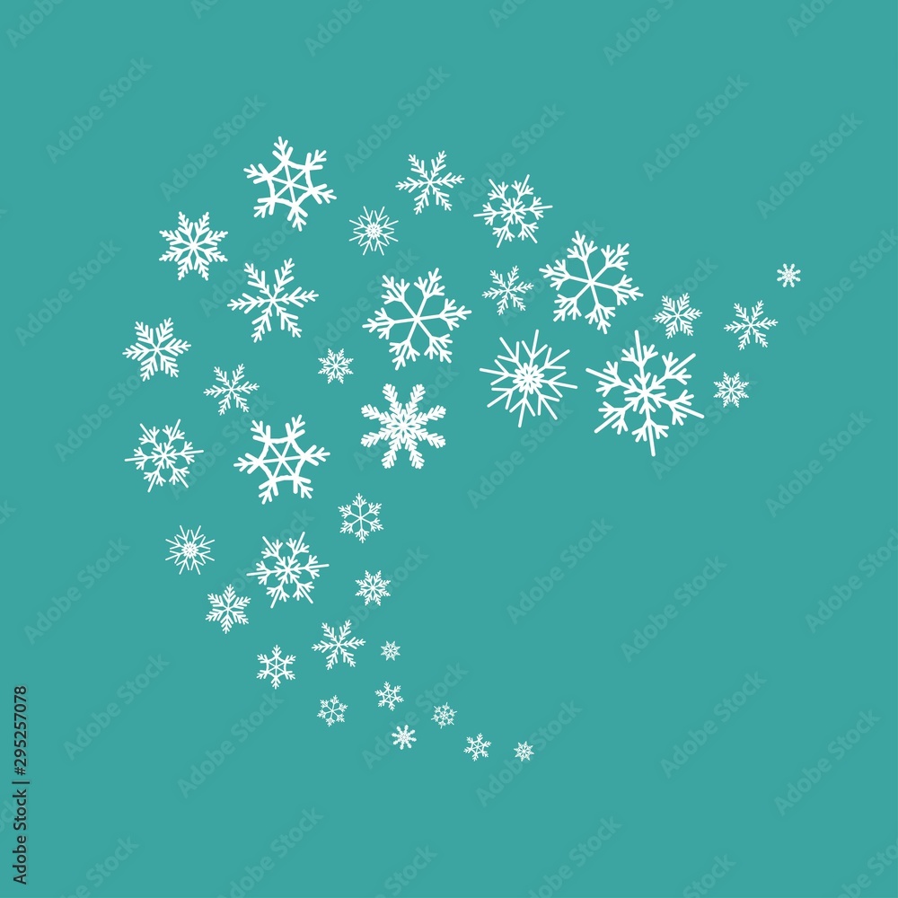 Wind curve, blizzard shape with white snowflakes on blue background. Vector flat illustration. Wind curve, blizzard shape with white snowflakes on blue background. Vector flat illustration.
