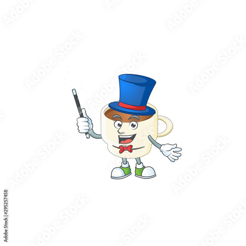 Magician cup coffee cartoon on white background.