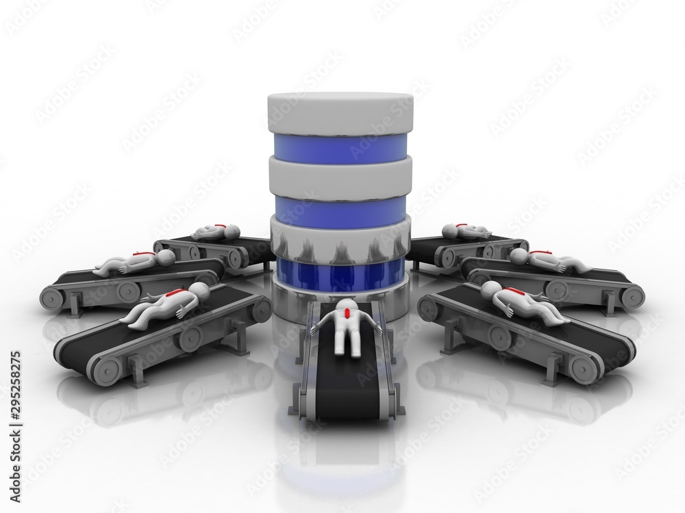 3d rendering Database storage data base with man rest Conveyor belt 3d rendering Database storage data base with man rest Conveyor belt