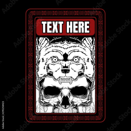 wolf with skull hand drawing vector