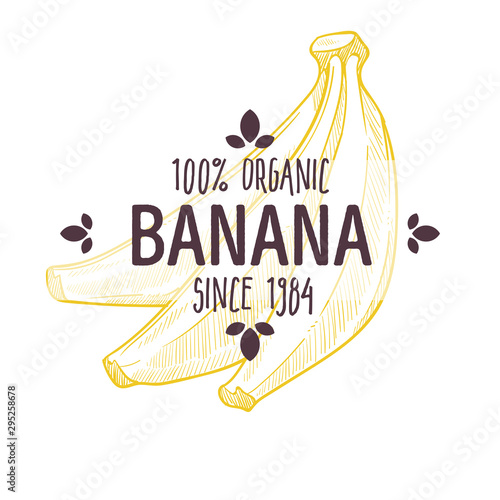 100 percent organic banana label with whole tropical fruit for all natural food packaging design