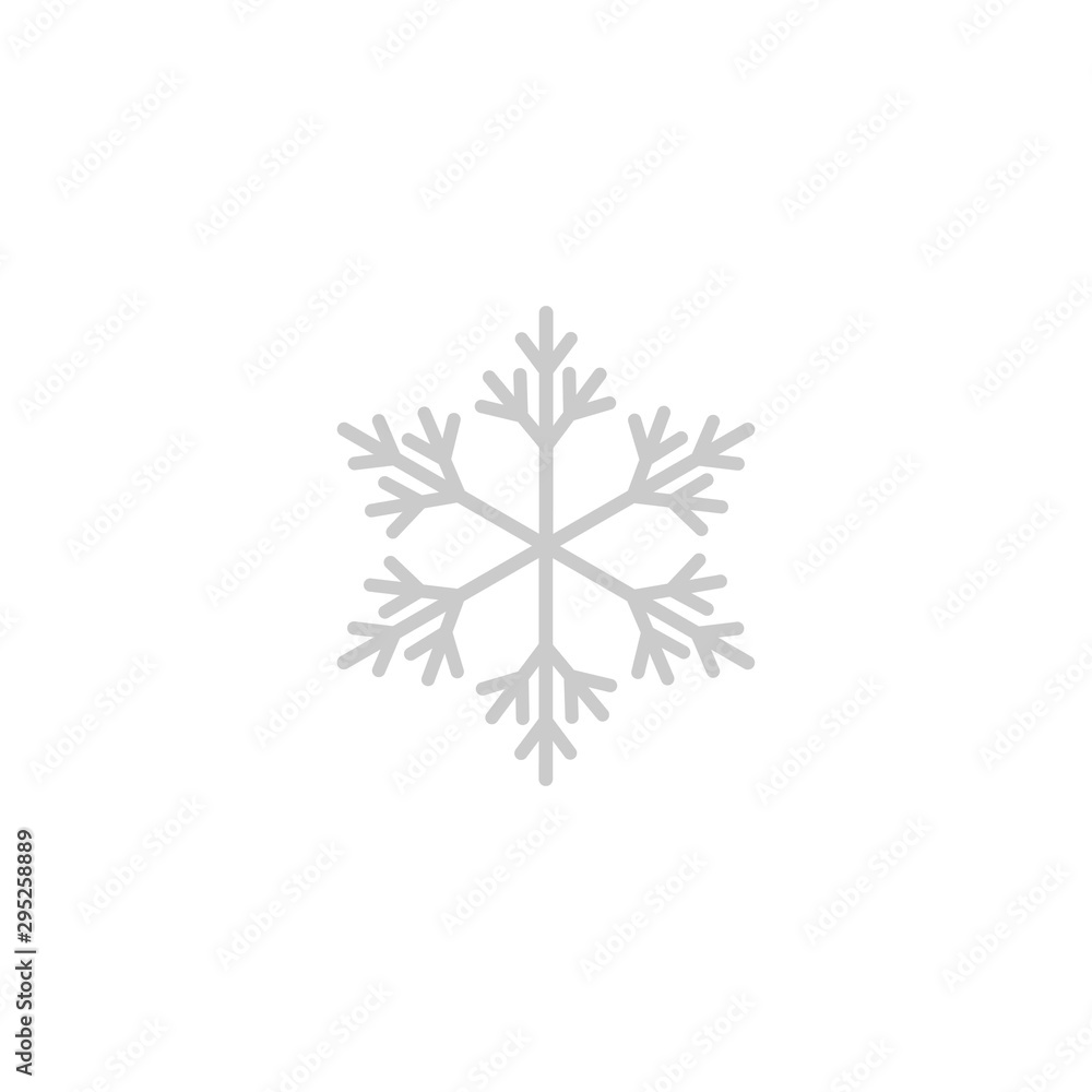 grey flat snowflake icon isolated on white. New Year pictogram. Vector illustration. Christmas clip art. Web button.