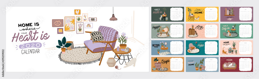 Wall calendar. 2020 Yearly Planner with all Months. Good school