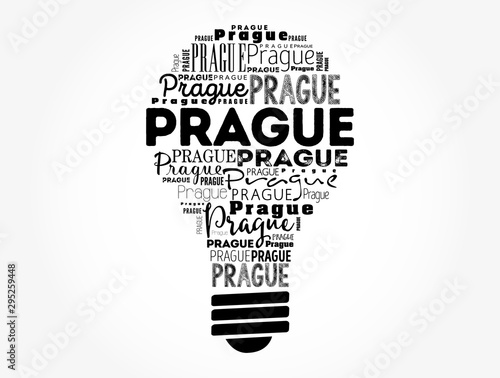 Prague light bulb word cloud, travel concept background