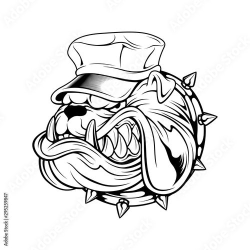 bulldog wearing hat hand drawing vector