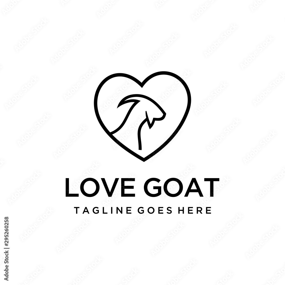 Illustration goat logo icon design vector with heart sign 