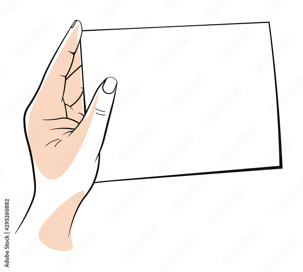 Hand holding a clear white blank sheet of paper for text message or invitation Hand holding a clear white blank sheet of paper for text message or invitation