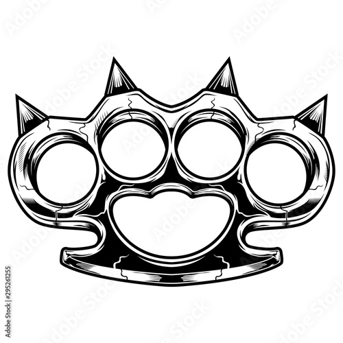 Brass knuckles black and white vector illustration. Violence and fighting