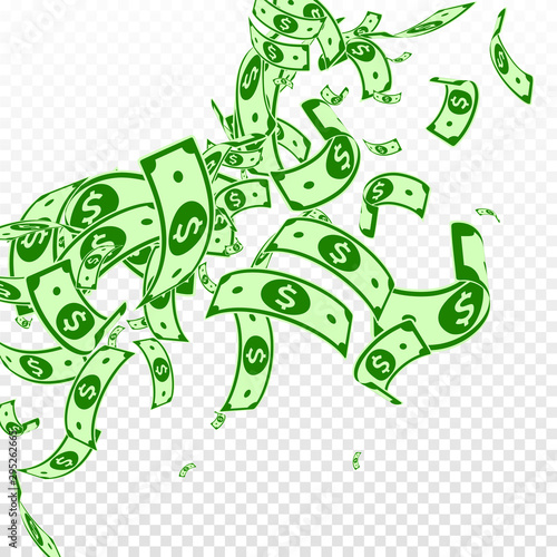 American dollar notes falling. Messy USD bills on 