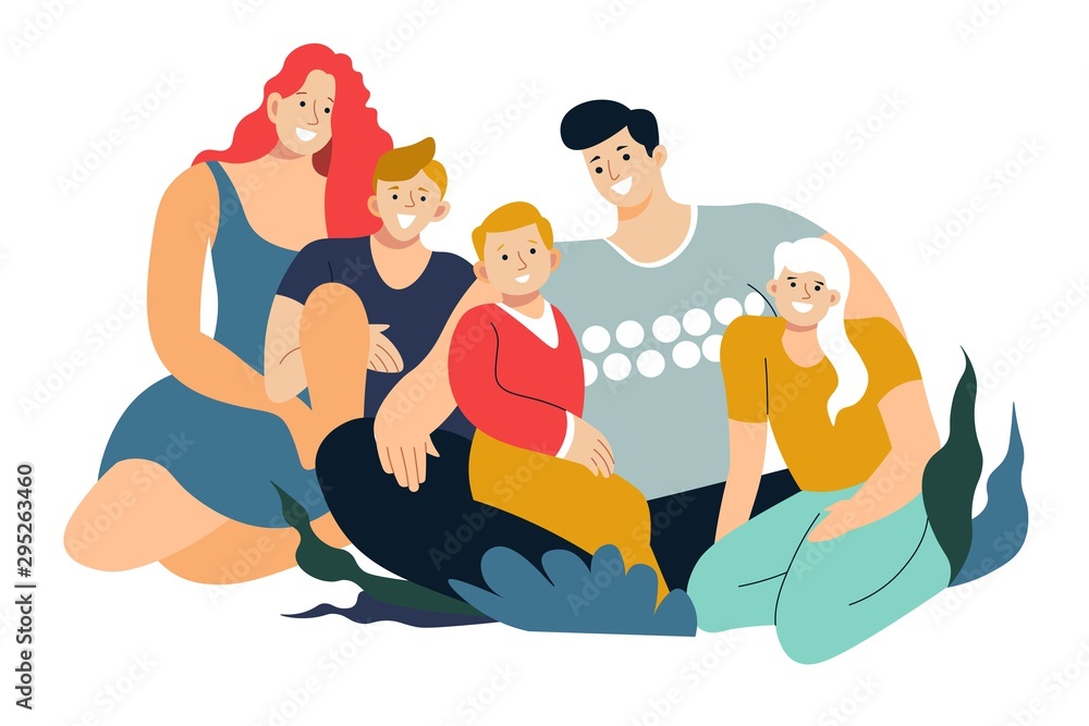 Group portrait of smiling family members and friends Group portrait of smiling family members and friends