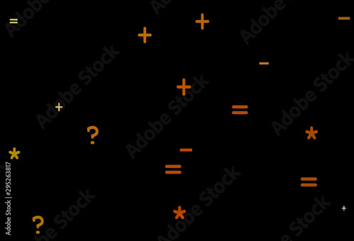 Dark Orange vector background with arithmetic signs.