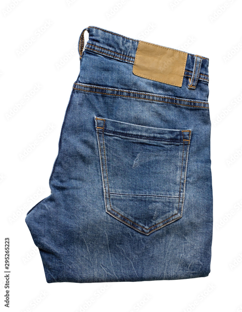Top view of blue jeans fashion folded isolated on white background with clipping path. Flat lay Top view of blue jeans fashion folded isolated on white background with clipping path. Flat lay