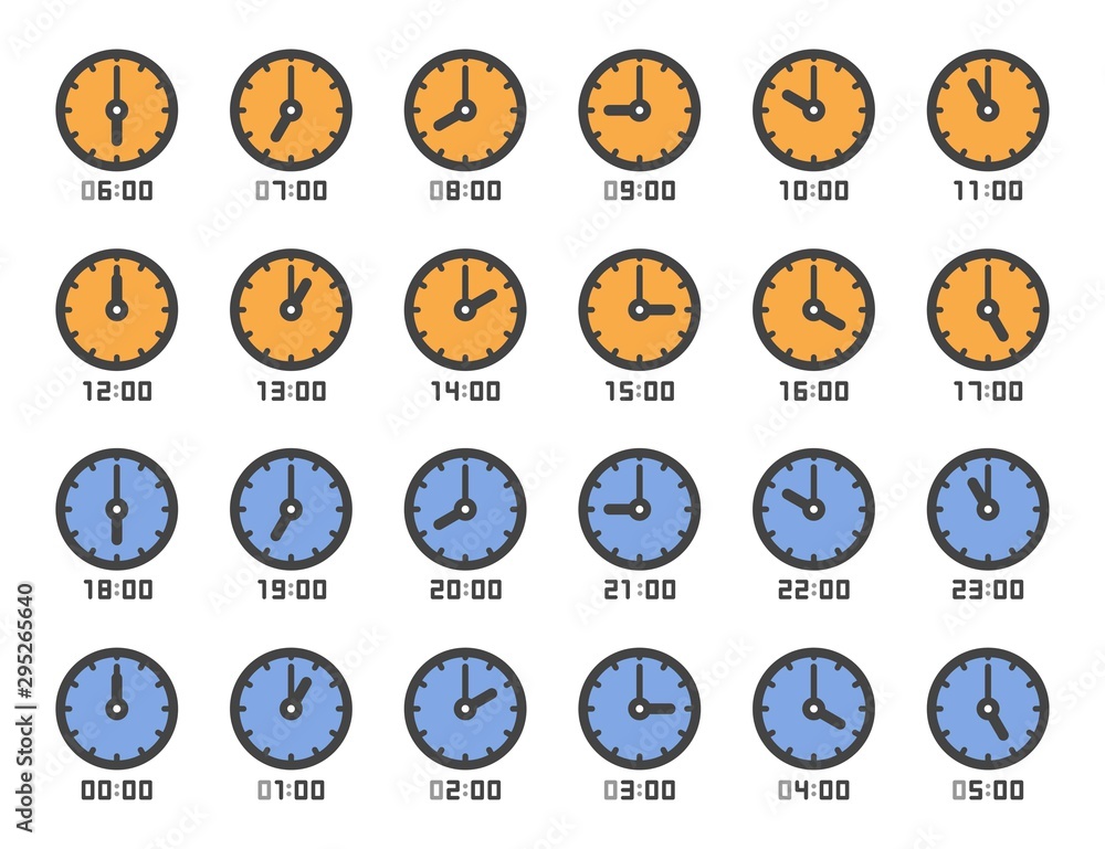 Analog Clock And Time 1 To 24 O clock Icon Set vector And Illustration 