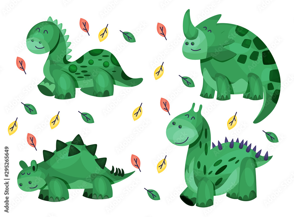 Cute Vector Illustrated Dinosaurs Set Isolated On White Background Cute Vector Illustrated Dinosaurs Set Isolated On White Background